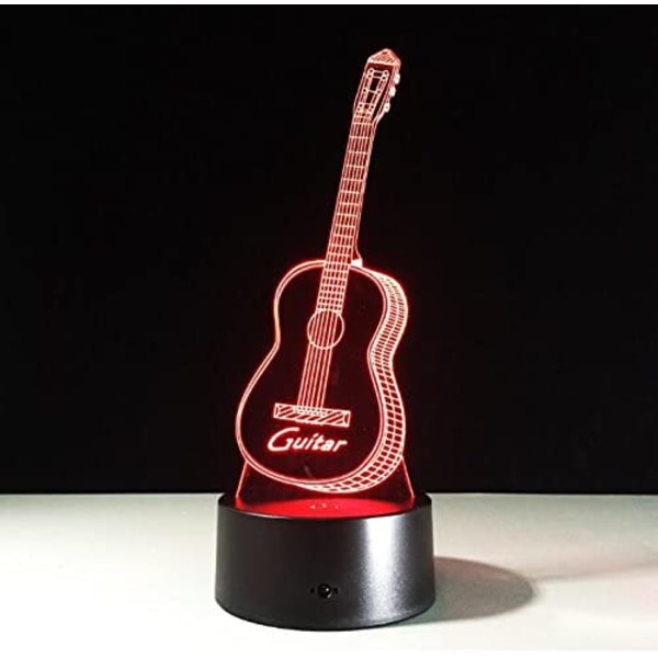 Gitarr 3D Visuell Modell Illusion Lampa LED 7 Färgväxlande Nyhet Sovrum Nattlampa Musik Heminredning