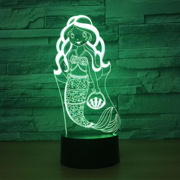 Havfrue Leker Visuell 3D Lampe Illusjon 2D Nattlys Julegave