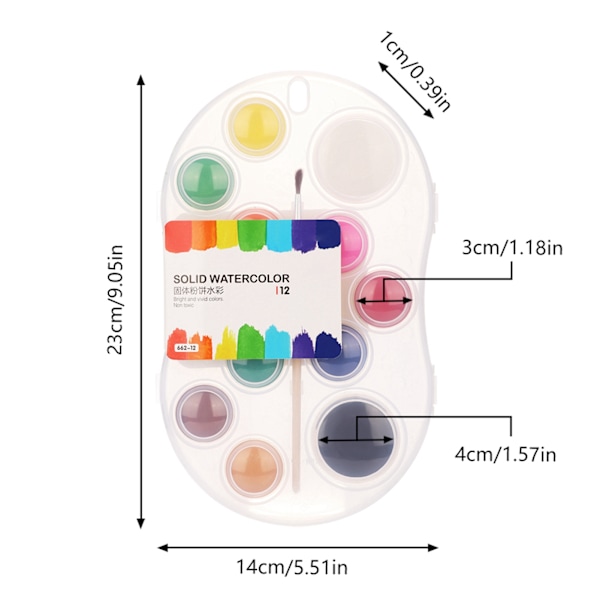 Mokeelo 10/12/16/28/36 väriä kiinteä vesivärikakku siveltimellä (662-12 väriä)
