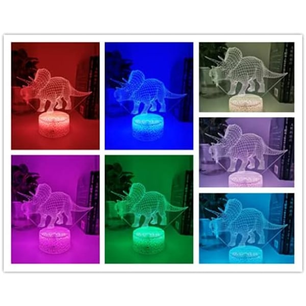 3D Dinosaur Night Light för barn, 16-färger med fjärrkontroll
