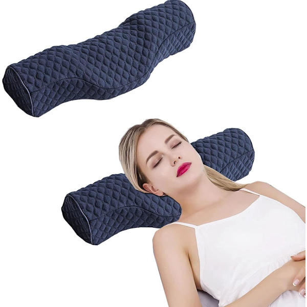 Cervikal nackkudde för sömn, minnesskum nackrulle kudde för stel nacksmärta lindring, nackstöd kudde bolster kudde för säng för sidosömn Blue