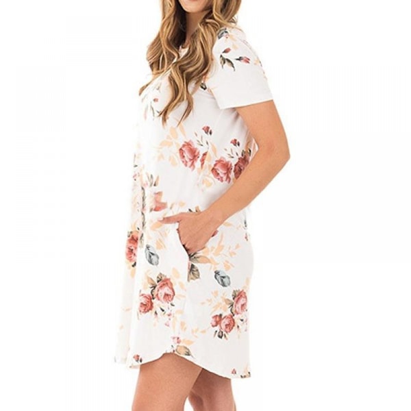 Klänningar Lös Bekväm Swing Sundress med Ficka (Vit M)