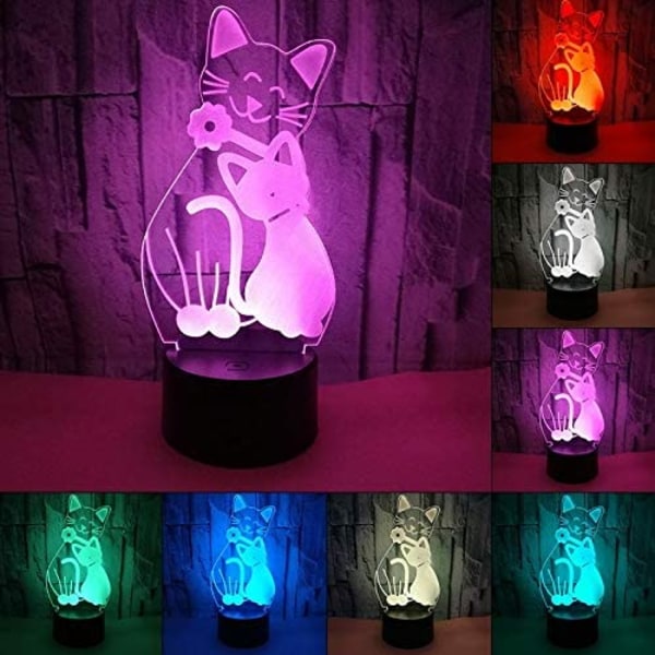 Härlig katt 3D LED nattlampa med 7 färger för heminredning