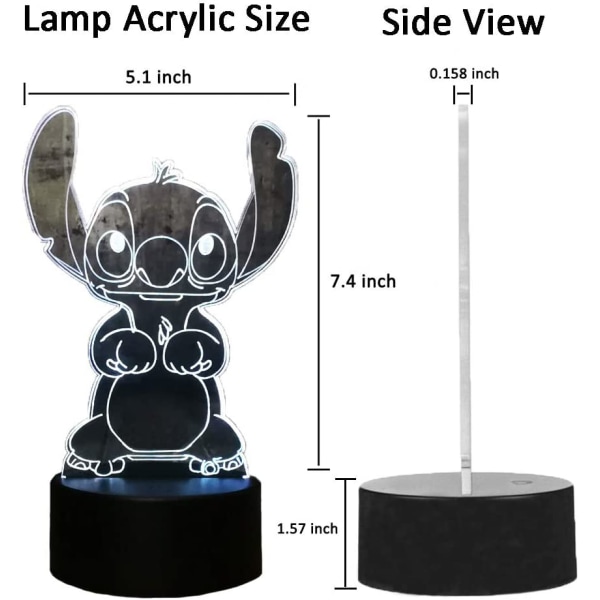 Lilo & Stitch -lamppu, söpö Stitch-hahmo, ystävät, 3D LED-yövalo, 7 väriä vaihtuva, vauvan unilamppu, pöytälamppu, kodin sisustus, loma, lapset, uusi vuosi, joulu