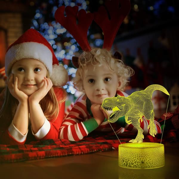 3D Dinosaur Nattlampe, 3D Illusjonslampe Nattlys 4-Mønster