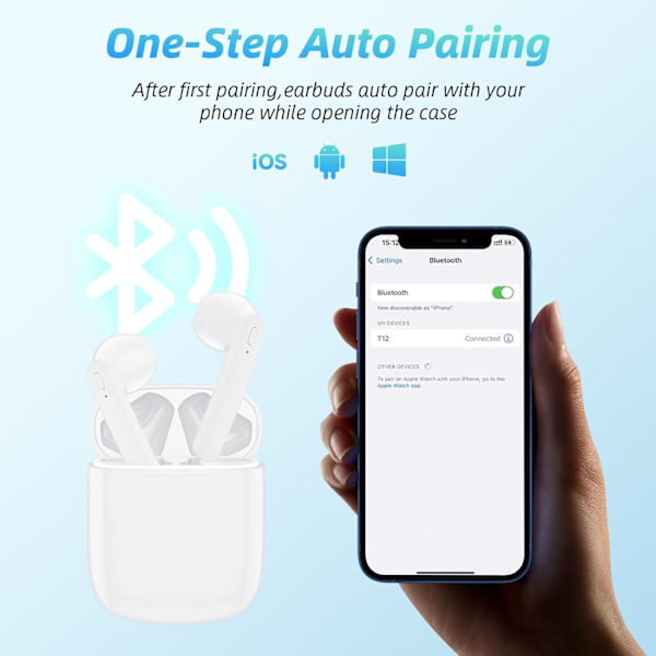 Langattomat nappikuulokkeet 40 tunnin toistoaika 8 tunnin jatkuva toistoaika Bluetooth-nappikuulokkeet, IPX6 vedenpitävä stereofoninen ääni Bluetooth-langattomat kuulokkeet mikrofonilla White