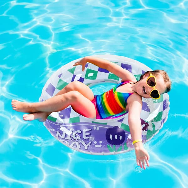 Svømme Ring PVC Oppustelig Gitter Mønster Svømme Float Pool Float Bærbar til Strand Rejse