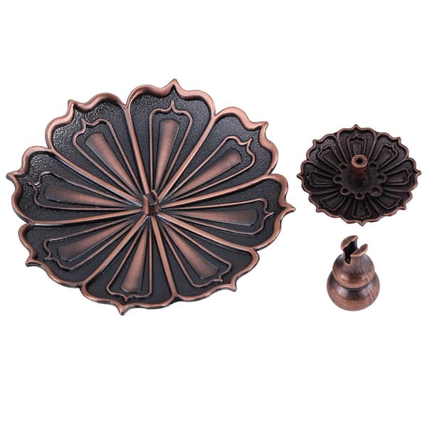 Lotusblomstformet røgelsesbrænderholder til røgelsespinde/spiraler, imitation bronze, boligindretning