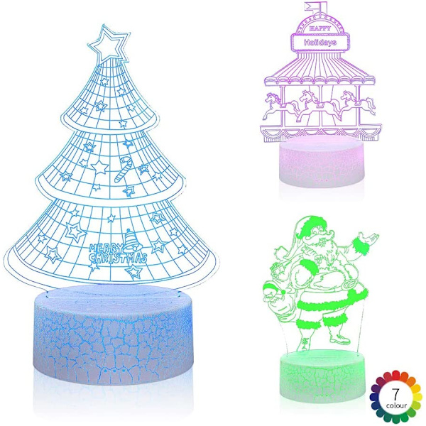 3D Illusion Natlampe Bordlampe, 7 Farver Automatisk Gradvist Skiftende USB-drevet LED-lys med Berøringskontakt til Børnegaver Hjemmedekoration (Univers S