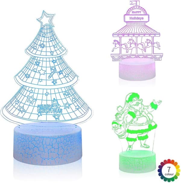 3D Illusion Natlampe Skrivebordslampe, 7 Farver Auto Gradvis Cha