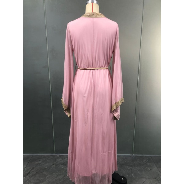 Afslappet kjole med lange ærmer til kvinder (lys rosa-grå L)
