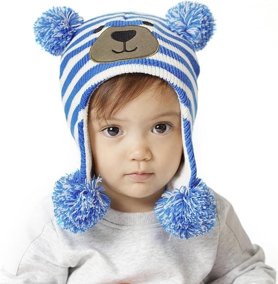 Børnehat Vinter Fleeceforet Hat Strikket Øreklapper Børnehatte Spædbarn Toddler Hatte til Drenge Piger Blue M