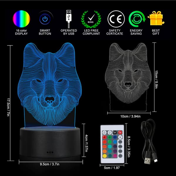 3D Illusjonsnattlampe for barn 3D LED-lamper Berøring og fjernkontroll
