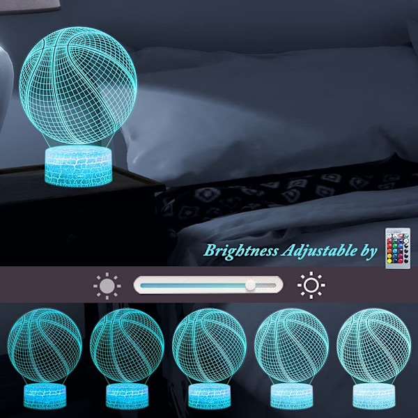 Basketball nattlys, 3D LED illusjonslampe med fjernkontroll