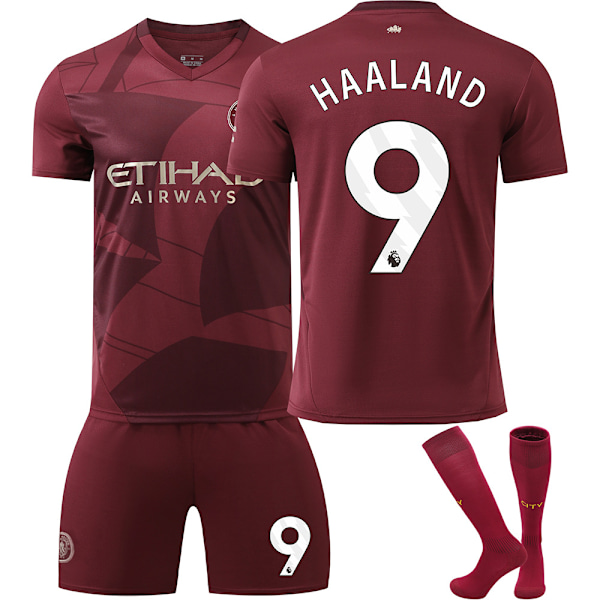 Fodboldtrøjesæt, Manchester City NO.9 Haaland fodboldtrøje til drenge og piger, åndbart hurtigtørrende fodboldkostume L