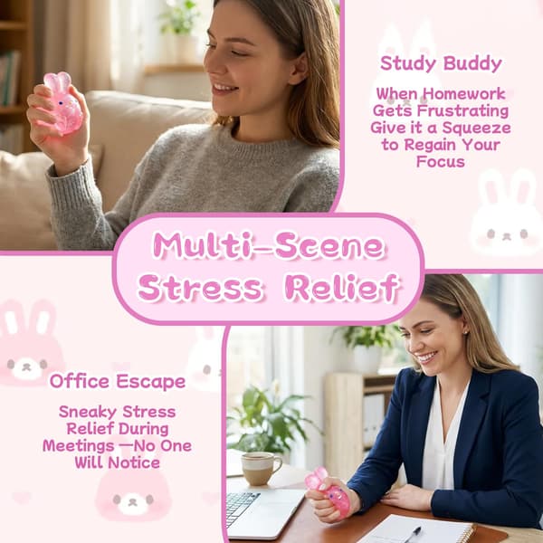 Lyserød Glitter Kanin Squishy Legetøj, Blød Sensorisk Stressaflastende Bold til Børn og Voksne mod Angst pink