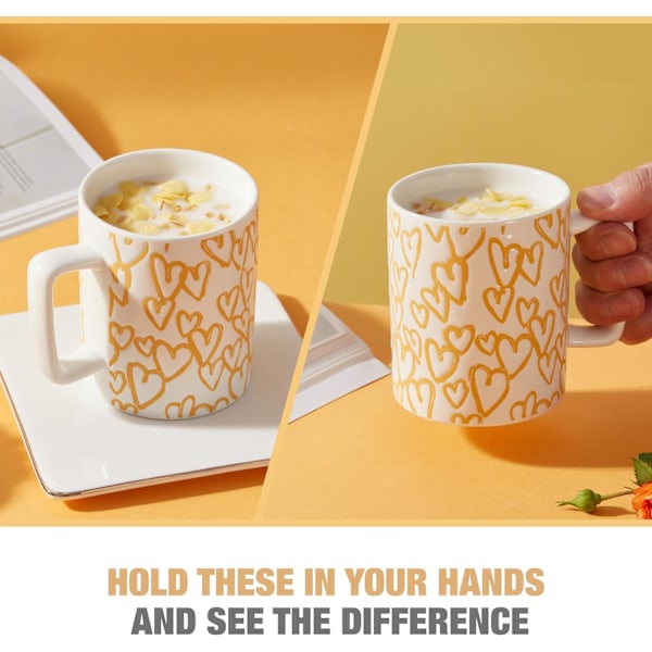 14oz/400ml Porcelænskaffekop, Stor Keramisk Tekop Mælkekrus, Stor Kapacitet Mavekrus med Hjerteformet Mønsterdesign, Brug til
