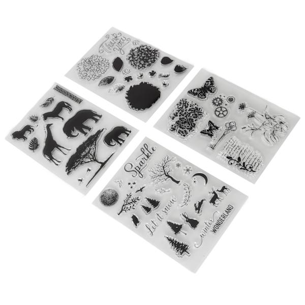 4 stk. gjennomsiktige stempler med unikt design, resirkulerbare, enkel betjening, transparente stempler for DIY-kort, utklippsbøker og håndverk
