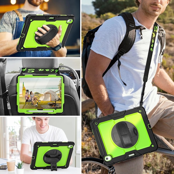 Skal för iPad Air 11 tum (M2 2024), Stötsäker Design med Pennhållare/Skärmskydd/Roterande Handrem, Skyddande Fodral för Green New iPad Pro 11 2024