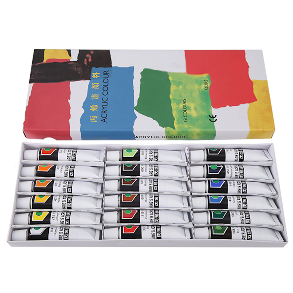 Akrylmaling Sæt 12ml Tube Vandtæt Håndmaling Pigment (18 Farver)