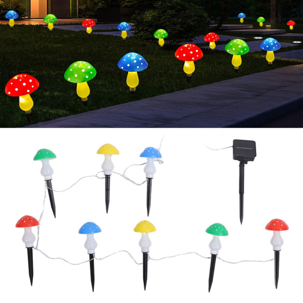 Mini Mushroom Solar Light String 8 LED Farverigt Lys Vandtæt Udendørs Have Lys String dekoration til gårdhave græsplæne