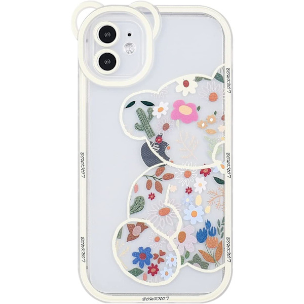 Kompatibel med iPhone 12 Skal Transparent Söt Blommig Björnen