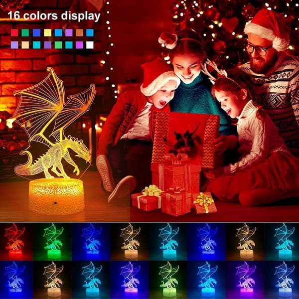 Drage lampe Drage Leker Nattlys 16 Farger Endring 3D Op