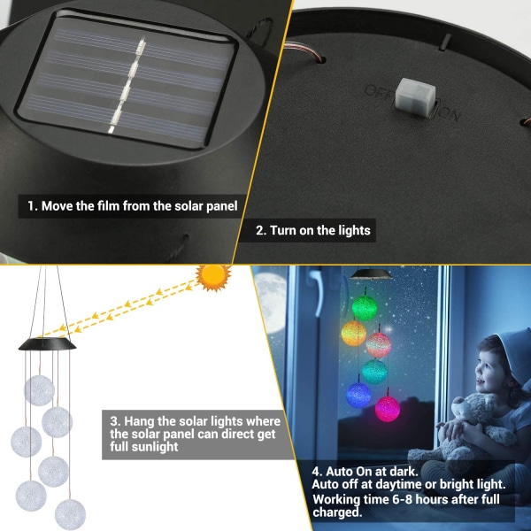 Solcelledrevet vindspil, farveskiftende kugle-vindspil, LED-dekorativ mobil, gaver til mor, vandtæt