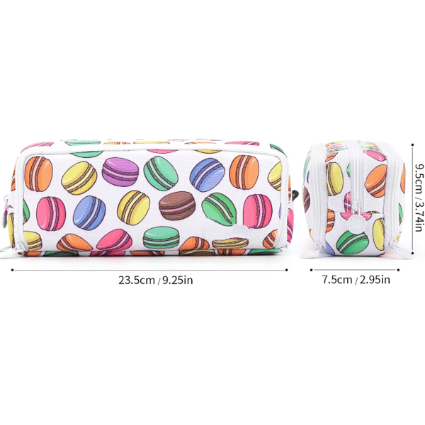 Stort pennal i lerret med 3 rom - Stor kapasitetspose for tenåringer og studenter, Hvit Macaron White Macaron