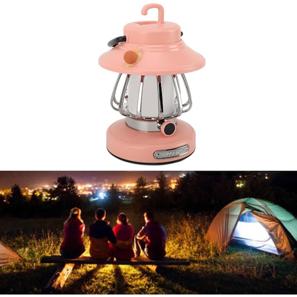 LED-uppladdningsbar vintage hästlampa, söt utomhuscampinglampa, bärbar minisnigellampa, ny ponnylampa med 3-lägesdimning och minnesfunktion. Pink