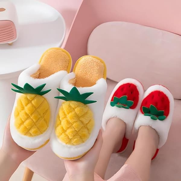 Søde frugtplys-hjemmesko til kvinder - Varme, bløde og luftige vinterhjemmesko, behagelige indendørshjemmesko Pineapple 36-37