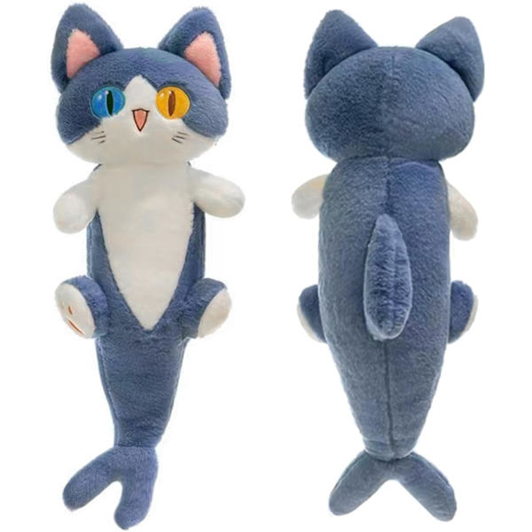 Lång katt plyschleksak söt plysch kramdjur plysch kudde haj katt gosedjur för flickor och pojkar blå 19,7\" Blue