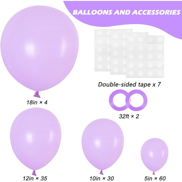 129 kpl pastellinvioletteja ilmapalloja eri kokoja 18 12 10 5 tuumaa kaariholviin, vaaleanvioletteja ilmapalloja syntymäpäiville vauvakutsuille sukupuolen paljastamiseen häihin Pastel Purple