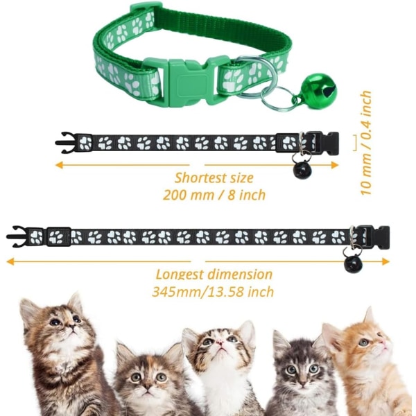 WJSM Kattehalsbånd med bjælde, sikkerhedsspænde med plastikspænde, justerbar lys, nylon, kattehalsbånd (grøn-D) Green