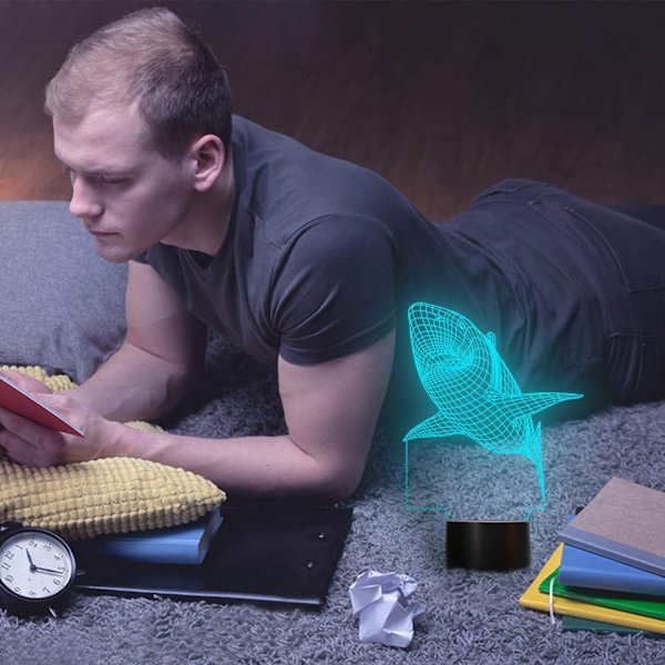 Shark 3D LED-nattlampa, Bagvhandbagro Shark Toy Lamp, 7 Co