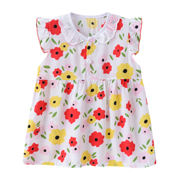 T-shirt och shorts för flickor Set,M (röda, gula blommor)