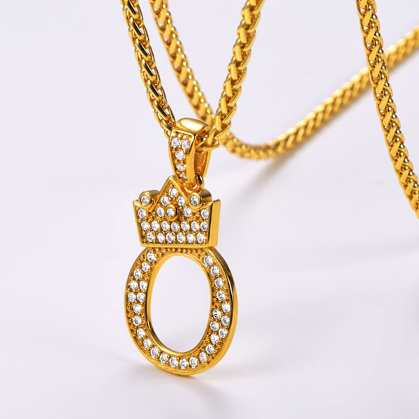 Krone Initial A-Z Halskæde, Iced Out Bogstav Vedhæng med 22-24 Tommer Kæde, Mænd Kvinder Bling Hip Hop Alfabet Navn Smykker Gave Store Initialer Halskæder O 18K Gold