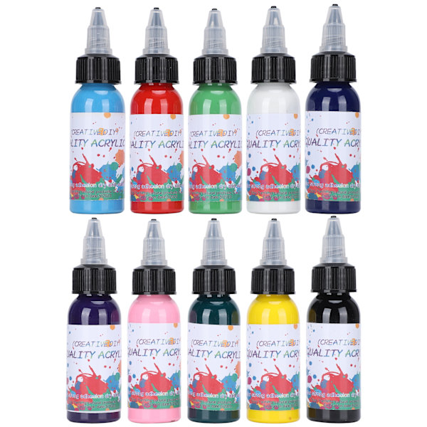 10 Flaskor Akrylfärg Set Färgglada för Konst Student Målning Pigment Plast Boxad 30ml