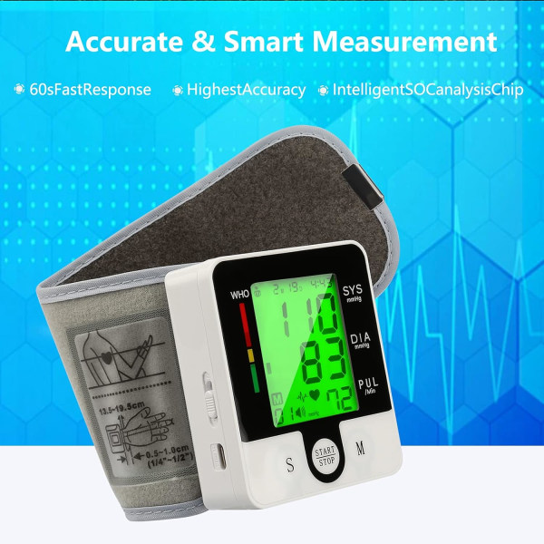 Ranteen verenpainemittari, verenpainemittari, automaattinen puhe, suuri LCD-näyttö, digitaalinen sykepulssimittari, äänihälytys koti BP-mansetti M