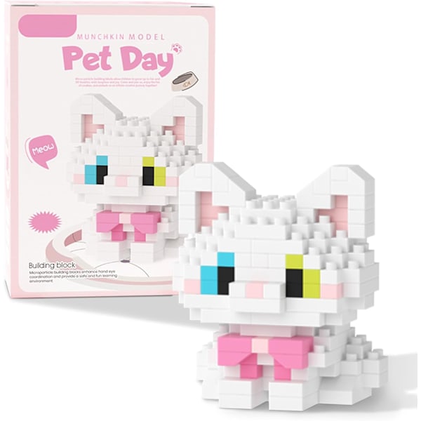 Mikro Mini Byggeklodser Katteserie, Dyremodel Legetøj Festgaver til Børn, Kreative Byggeklodser Legetøj, Fødselsdagsgave til Dreng Pige 6-12+ Munchkin Cats