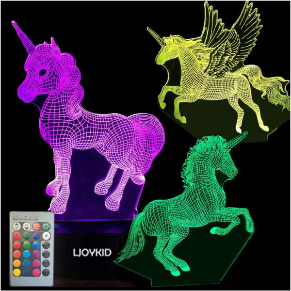 3ST 3D Unicorn Night Light——3D Unicorn Lamp 3 Mönster 7 Kol