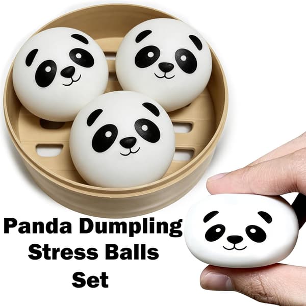 Mini Panda Dumpling Squishy Leksaker (3-pack), Sensoriska Fidget Stressbollar för Vuxna och Barn, Stresslindrande Gåvor, Partyfavoriter