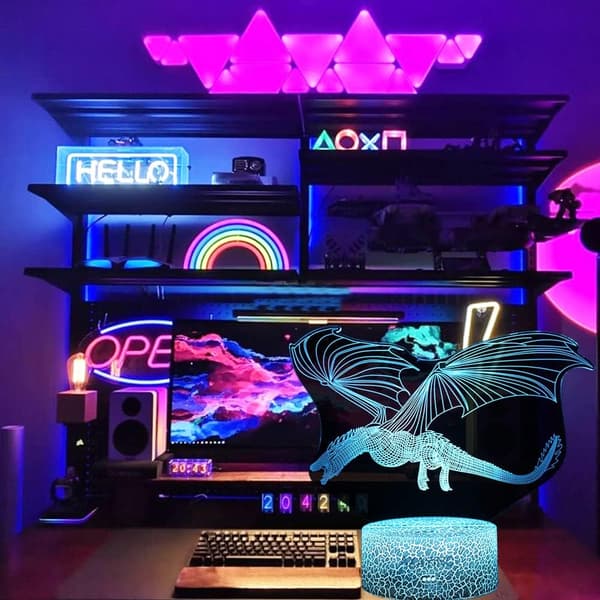 3D Natlampe LED Illusion Skrivebordslampe 7 Farveskift