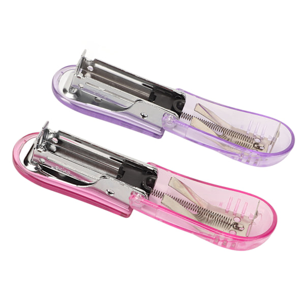 2 st miniklammer 20 ark kapacitet hävstångsstruktur bärbar klammer handhållen klammer för 24 stift 6 stift lila rosa
