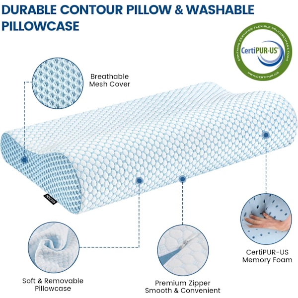 Memory Foam Puder - Nakkepude - Sengepude til at sove - Ergonomisk cervikal konturpute til side-, ryg- og mavesovende - Pude til nakke- og skuldersmerter