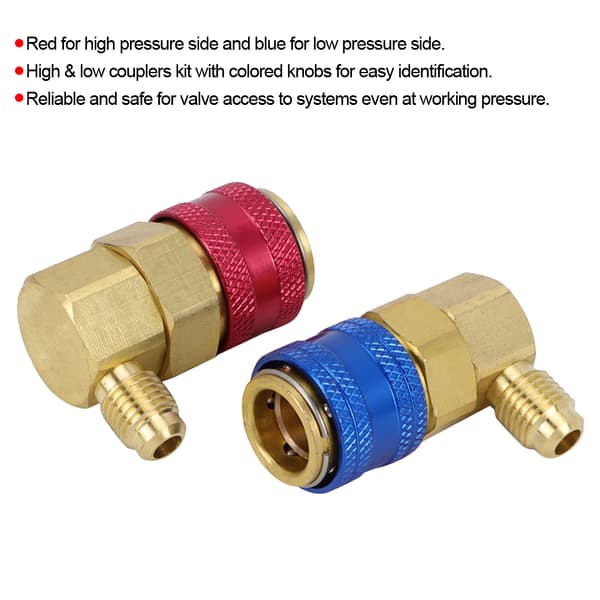 2 st R134A Bil AC Snabbkopplingar 90° Låg & Hög Sida Adapter