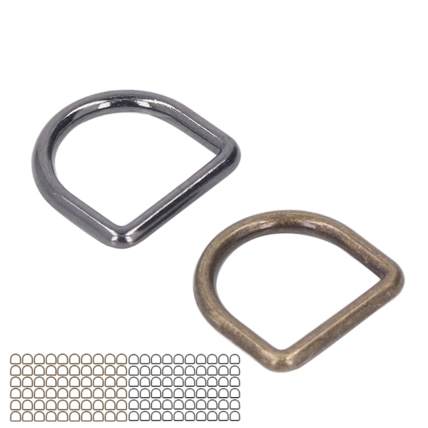 120 stk. Metal D-ringe Bronze og Sølv Sort Glans Rustfrit Metal Små D-ringe til Tøj Rygsæk Bælte