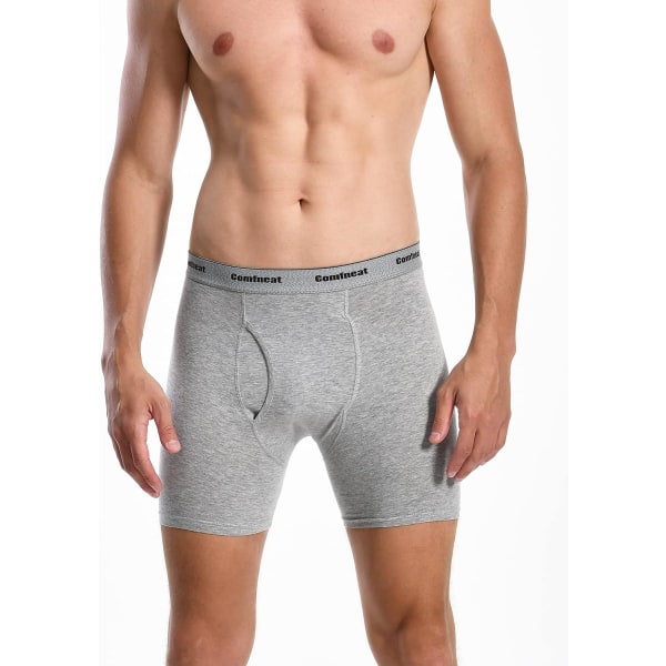 Herre 6-pakning Boxer Briefs Bløde Åndbare Undertøj S-XXL Open Fly Black Grey L