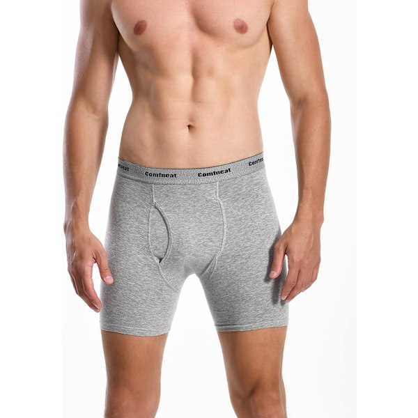 Mjukt andningsbart 6-pack boxershorts för män, S-XXL, öppen gylf Black Grey M