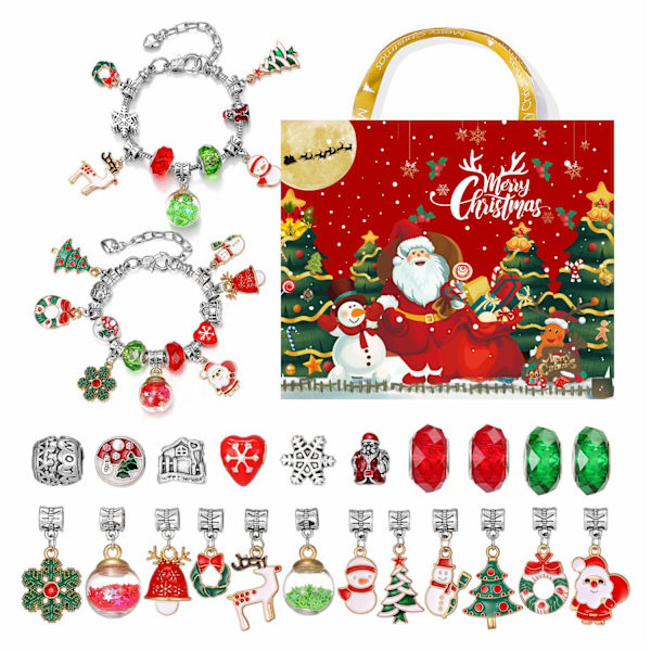 Julekalender armbånd for jenter 24 dager julekalender nedtelling DIY smykkefremstillingssett gave til barn tenåringer kvinner Type D